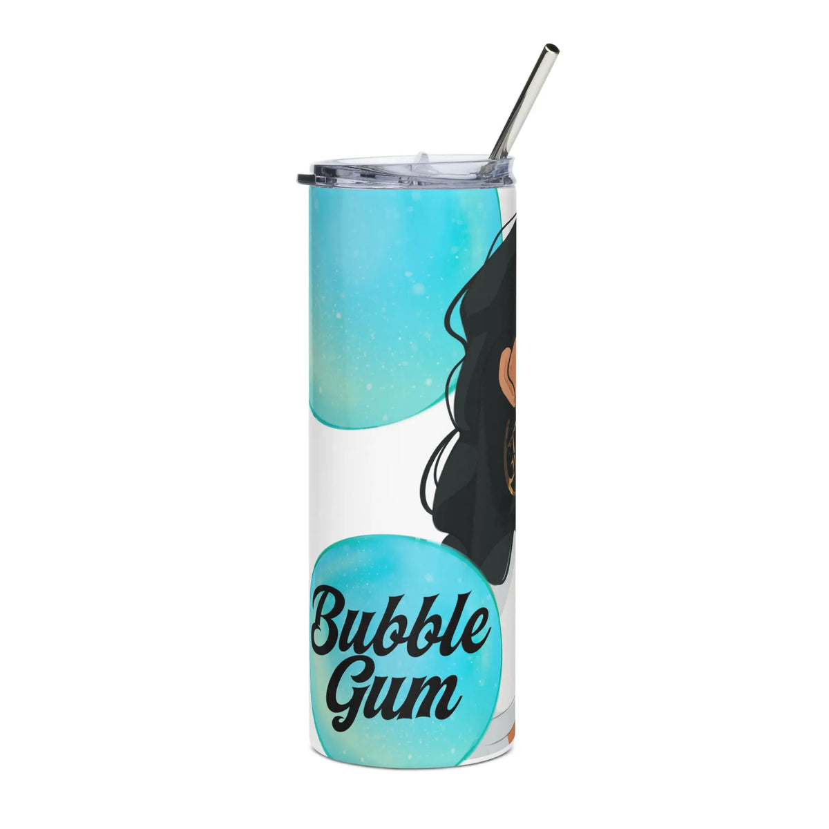 Bubble Gum - Steel Cup - Reisebecher mit Henkel, Edelstahl Trinkflasche mit Strohhalm #