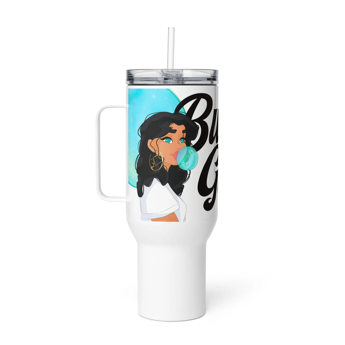 Bubble Gum - Tumbler - Reisebecher mit Henkel, Edelstahl Trinkflasche mit Strohhalm #