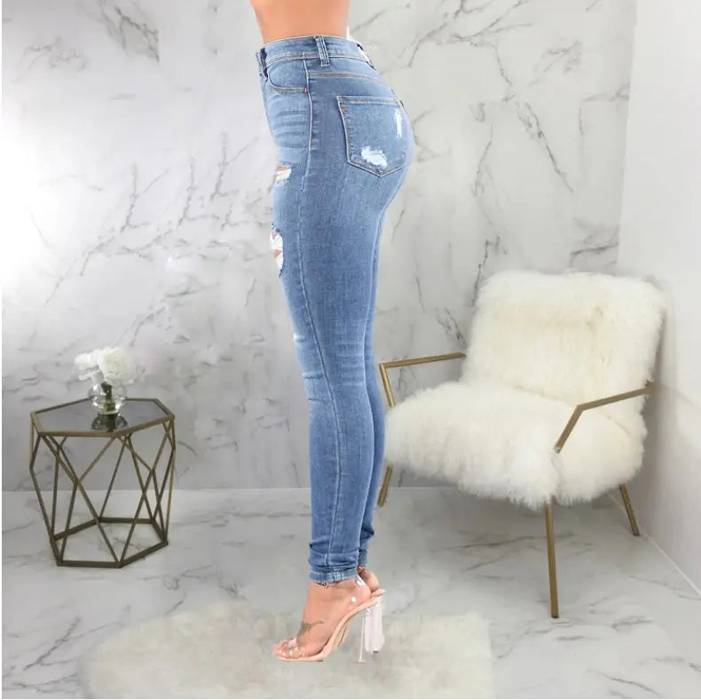 High Waist Ripped Jeans - Jeans #