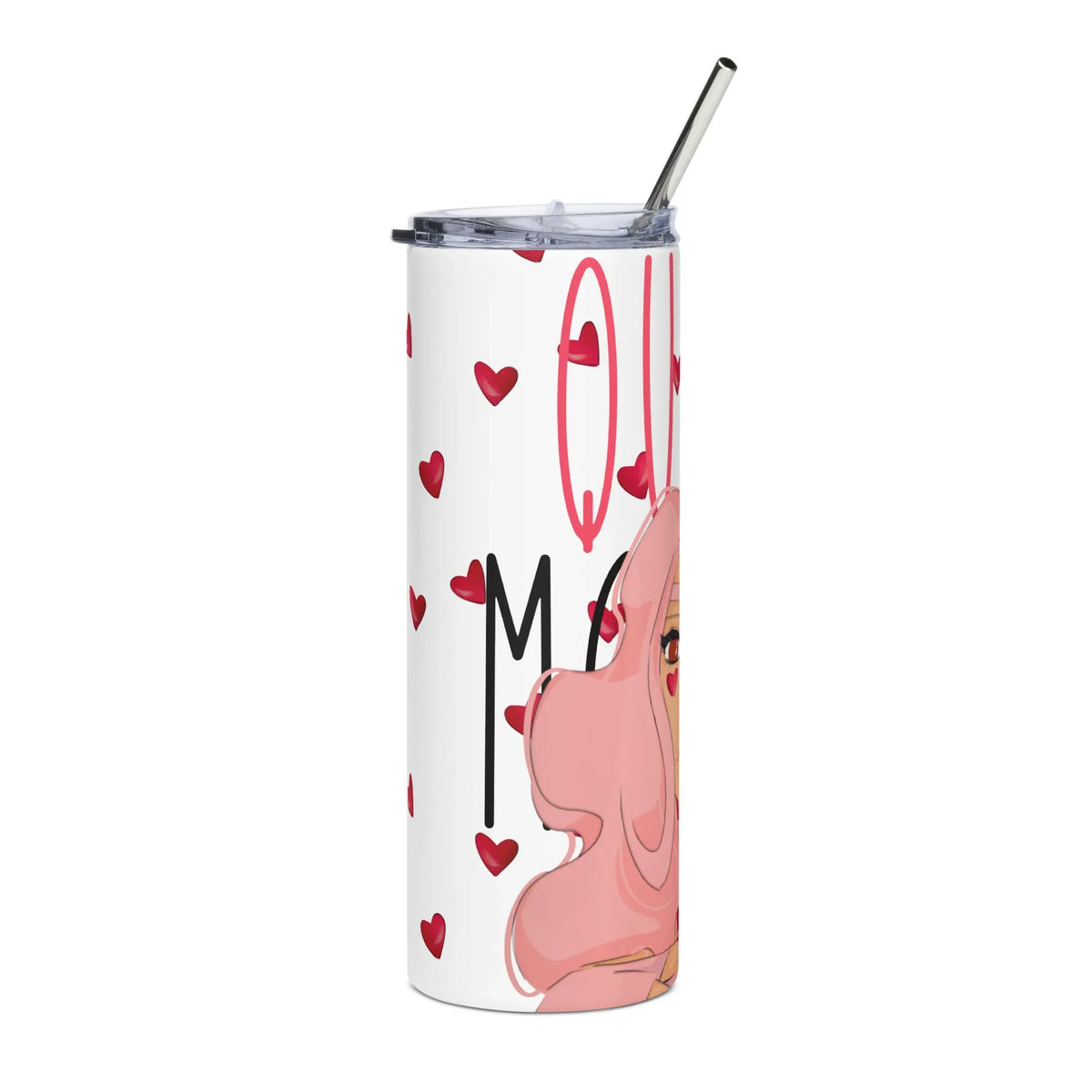 Queeni McHeart - Steel Cup - Reisebecher mit Henkel, Edelstahl Trinkflasche mit Strohhalm #