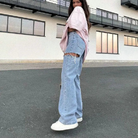 Ripped Straight Jeans - Jeans #