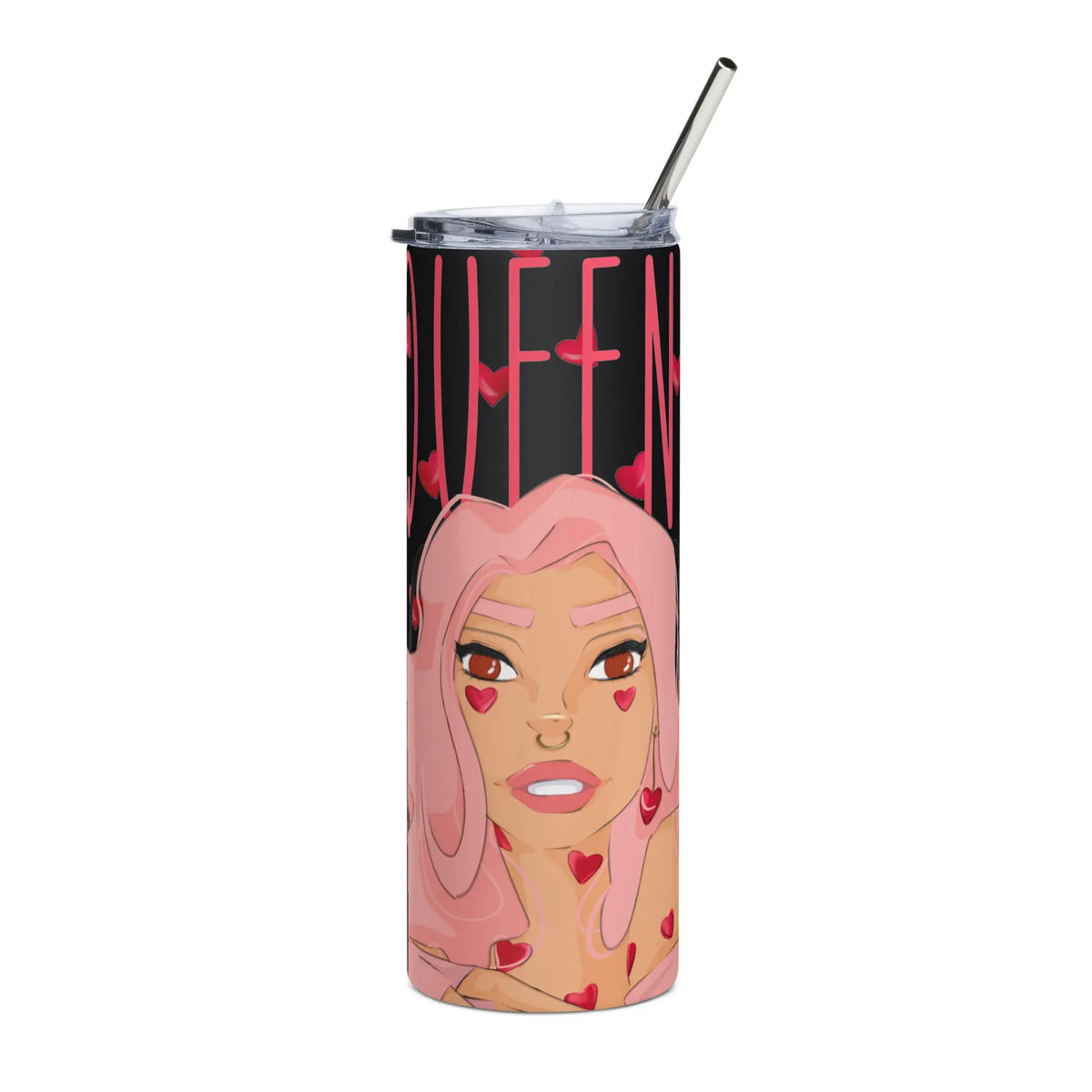 Queeni McHeart - Steel Cup -   Reisebecher mit Henkel, Edelstahl Trinkflasche mit Strohhalm #