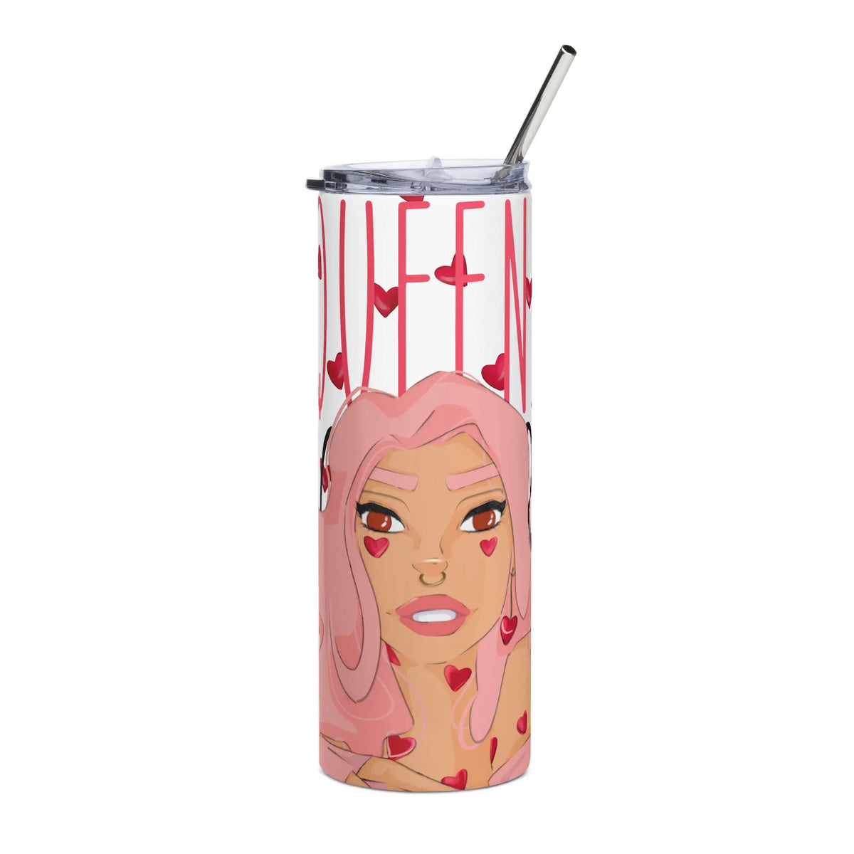 Queeni McHeart - Steel Cup -   Reisebecher mit Henkel, Edelstahl Trinkflasche mit Strohhalm #