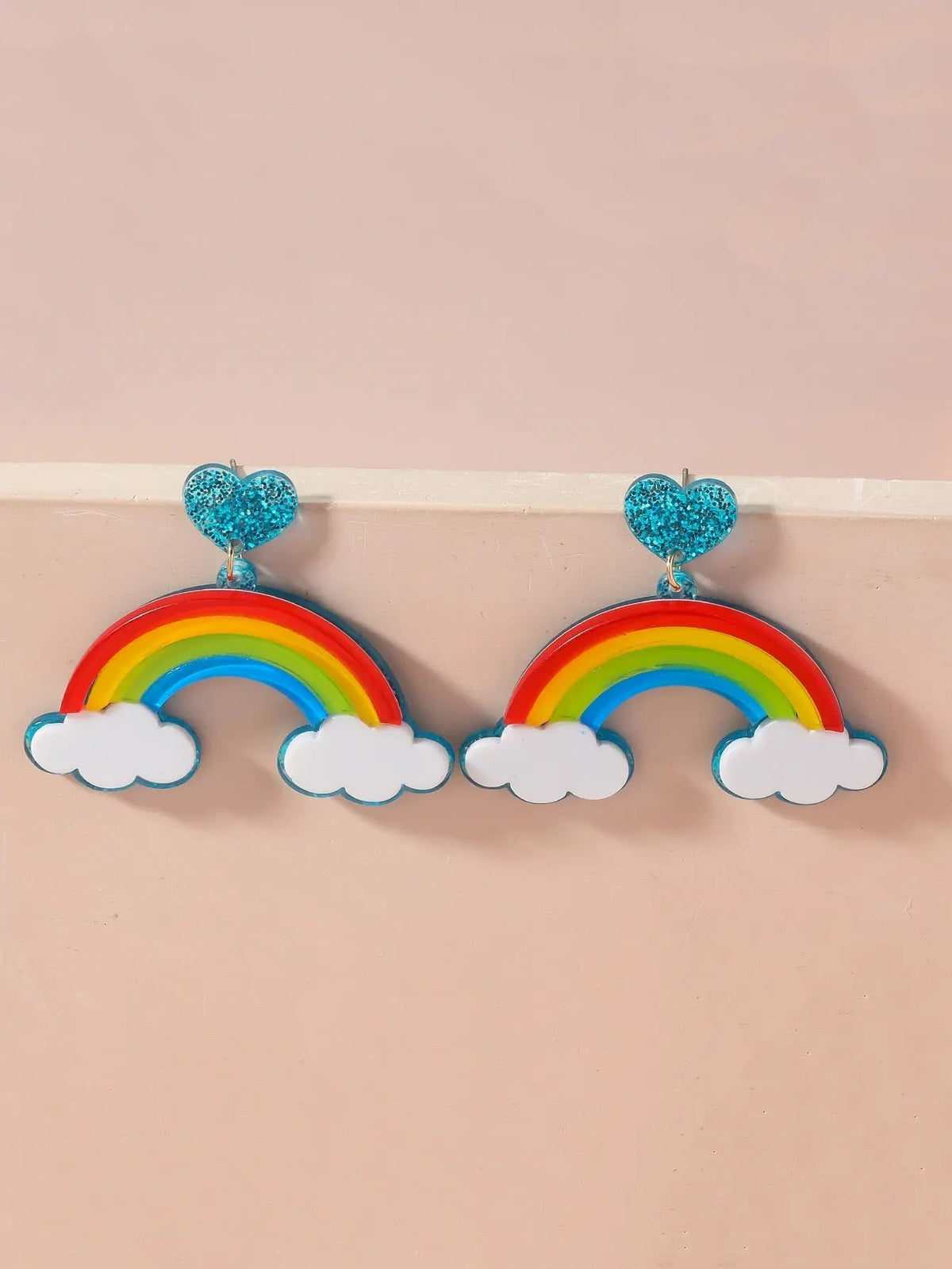 Multi-layer Stereo Acrylic Rainbow White Clouds Heart-shaped Earrings -   Schmuck #