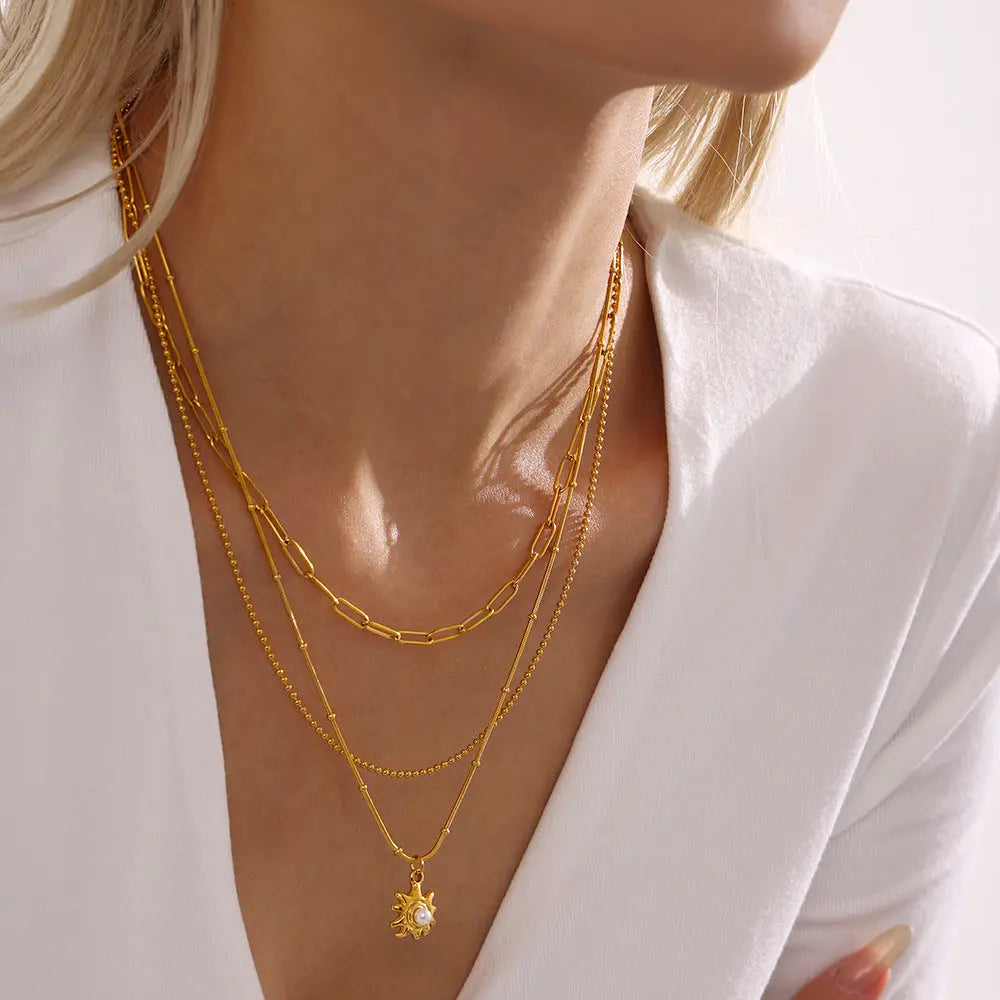 SUNFLOWER Shell Pearls Clavicle Necklace -   Schmuck #