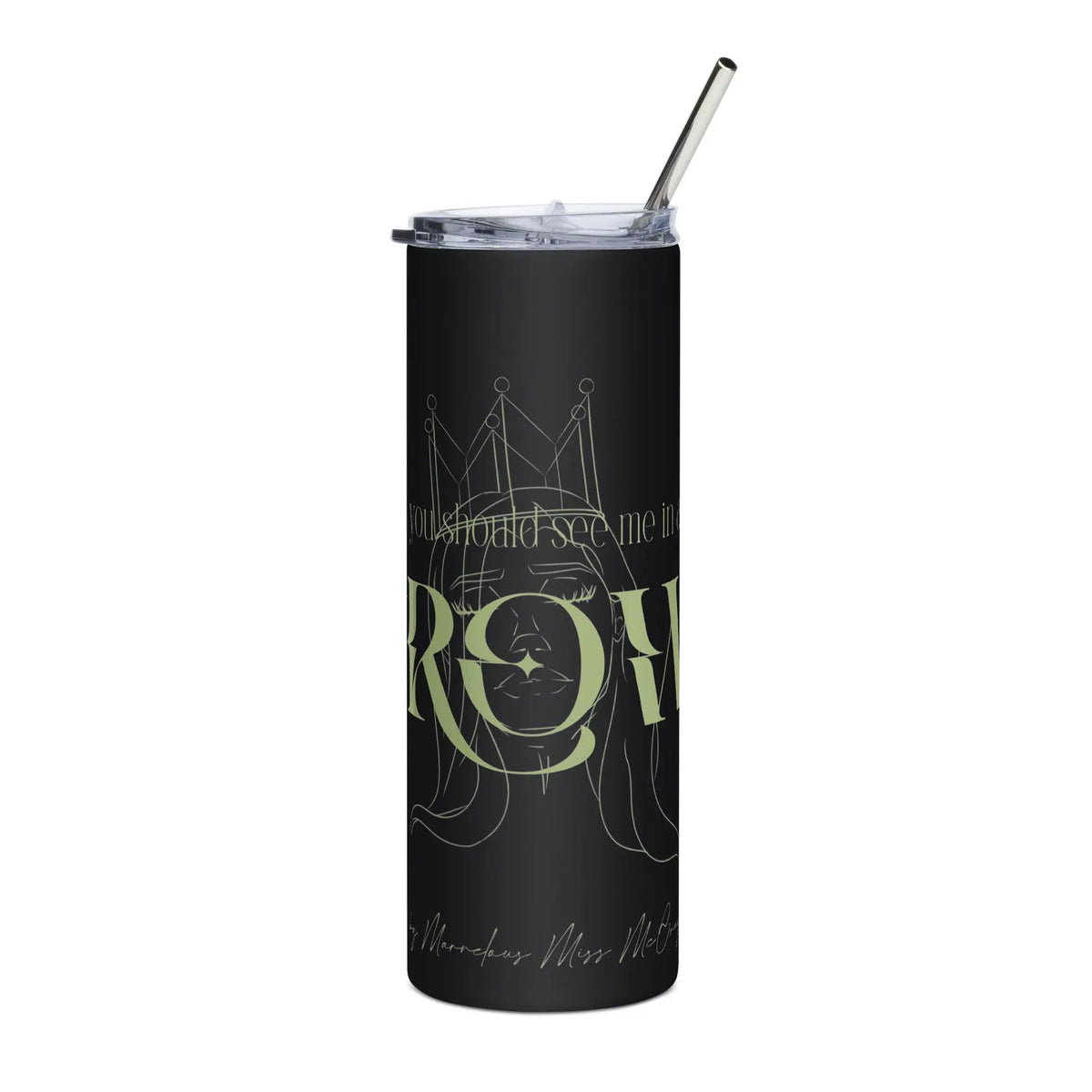 The Crown - Steel Cup -   Reisebecher mit Henkel, Edelstahl Trinkflasche mit Strohhalm #
