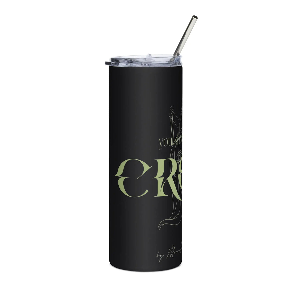 The Crown - Steel Cup -   Reisebecher mit Henkel, Edelstahl Trinkflasche mit Strohhalm #